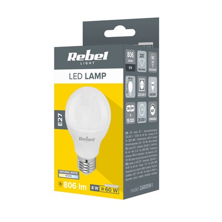 Žárovka LED E27 8W G45 REBEL bílá přírodní ZAR0518-1