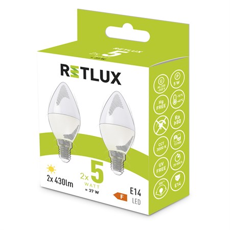LED bulb E14 5W C37 warm white RETLUX REL 34 2pcs