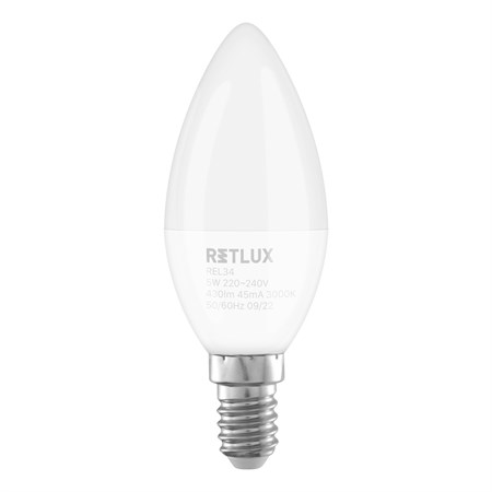 Žárovka LED E14 5W C37 bílá teplá  RETLUX REL 34 2ks
