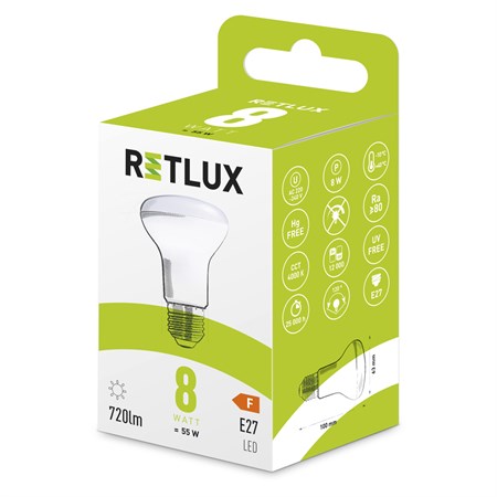 Žárovka LED E27 8W R63 SPOT bílá studená RETLUX RLL 466