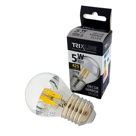 Žárovka LED E27 5W bílá přírodní TRIXLINE Decor Mirror P45 Silver