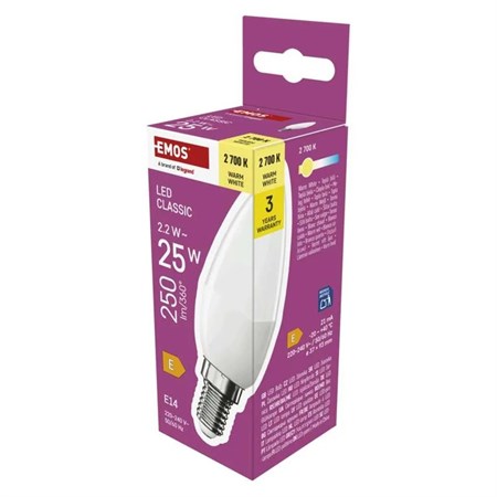 LED bulb E14 2,2W Classic candle white warm EMOS ZQ3E01