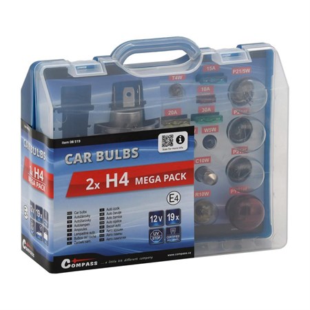 Set of car bulbs MEGA H4+H4+fuses COMPASS 08519