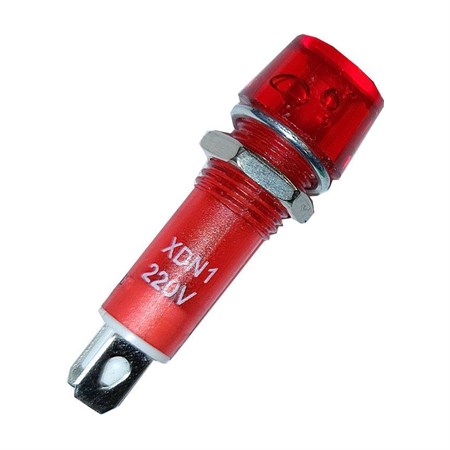 Round pilot light 230V with glow plug, red for hole 10mm XDN1