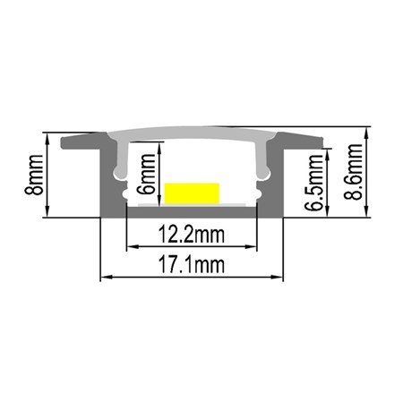 AL profile AR1 for LED strips,  for embedding, with plexi, 2m