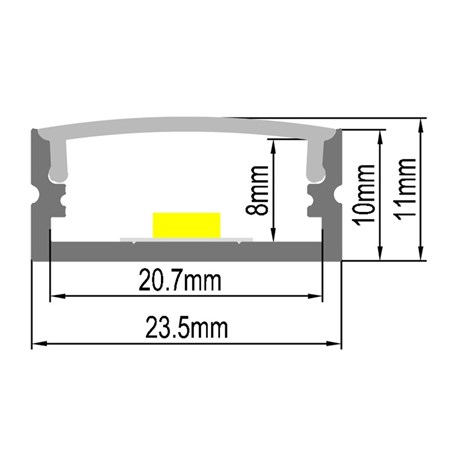 Hliníkový profil AS3 pre viacero LED pasikov, povrchový, s difúzorom, 1m