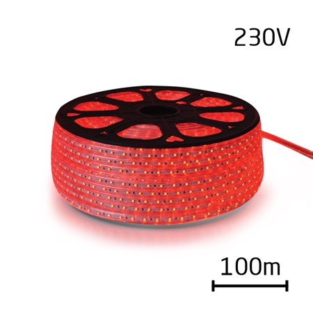 LED pásik 230V, 3528  60LED/m IP67 max. 4.8W/m červená (cievka 100m) zaliaty
