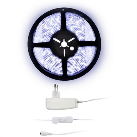 LED light strip with tester, 5m, set with 12V adapter, 4,8W/m, IP20, cold white WM50-20T