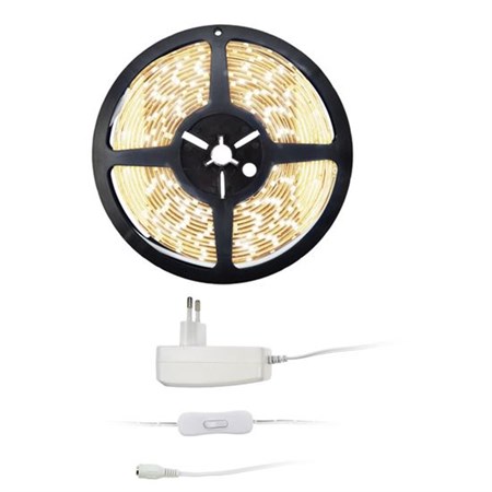 LED light strip with tester, 5m, set with 12V adapter, 4,8W/m, IP20, warm white WM51-20T