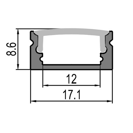 Hliníkový profil AS1 pro LED pásky, k přisazení, s plexi, 2m