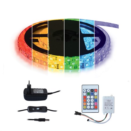 LED pásek 5050  30LED/m IP20 max. 7.2W/m Digitální RGB, sada 3m, 12V adaptér a dálkový ovladač