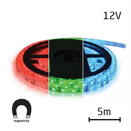 LED pásek 12V 5050  60LED/m IP20 max. 12W/m RGB, magnetický 5 m
