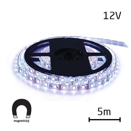 LED pásek 12V 3528  60LED/m IP65 max. 4.8W/m bílá studená, magnetický (cívka 5m) zalitý