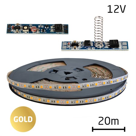 LED pásik sada 20m 12V 5050 60LED/m IP20 max. 14,4W/m teplá biela extra, gold + TD311 + LSS309