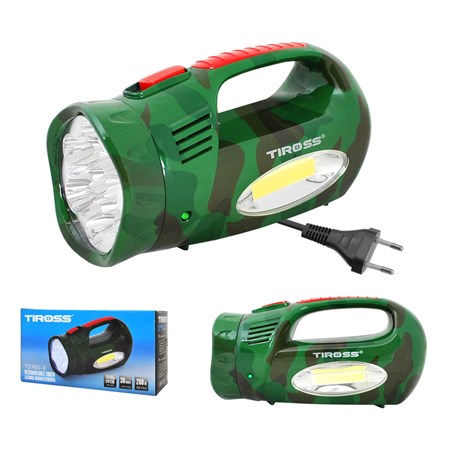 Lamp assembly TIROSS TS-760-3, 13 LED+COB rechargeable green