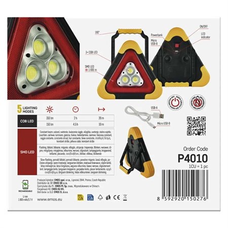 LED warning triangle, rechargeable, COB LED+red LED EMOS P45010