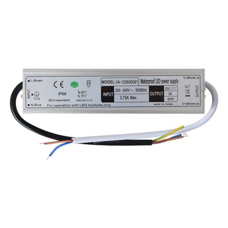 Power supply LED driver IP66, 12V/ 60W/5A