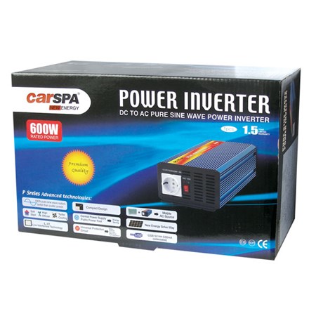 Power inverter CARSPA P600 12V/230V 600W pure sine wave USB