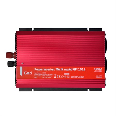 Power inverter GETI GPI 1612 12V/230V 1600W USB