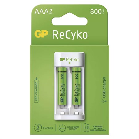 Battery charger GP Eco E211 +  2xAAA ReCyko 800
