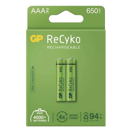 Battery AAA (R03) rechargeable 1,2V/650mAh GP Recyko  2pcs