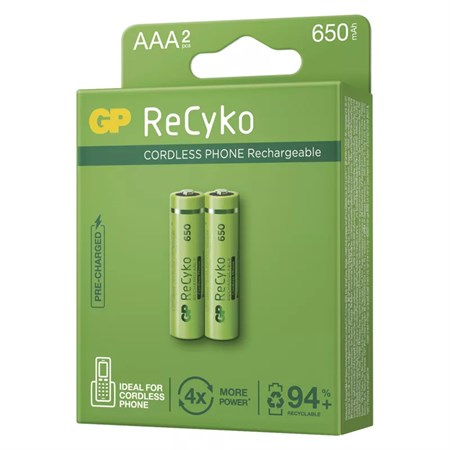 Baterie AAA (R03) nabíjecí 1,2V/650mAh GP Recyko Cordless  2ks