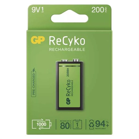Battery 6F22 rechargeable 9V/200mAh GP Recyko