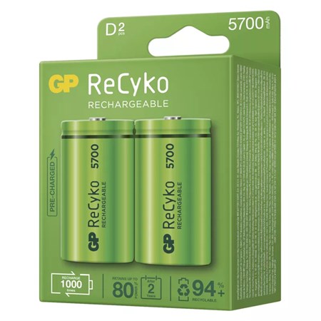 Baterie D (R20) nabíjecí 1,2V/5700mAh GP Recyko  2ks