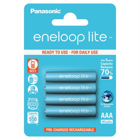 Rechargeable AAA (R03) batteries 1,2V/550mAh Eneloop PANASONIC LITE 4pcs
