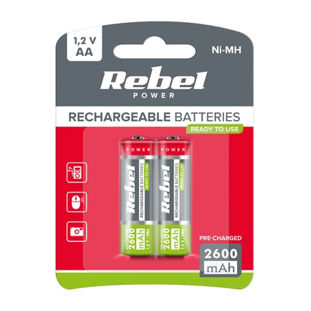 Battery AA (R06) rechargeable 1.2V / 2600 mAh REBEL blister