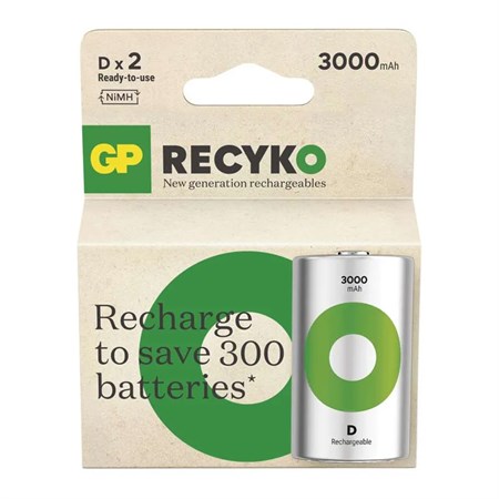 Batérie D (R20) nabíjacie 1,2V/3000mAh GP Recyko 2ks