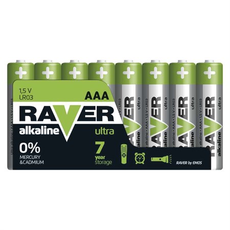 Batéria AAA (R03) alkalická RAVER  8ks