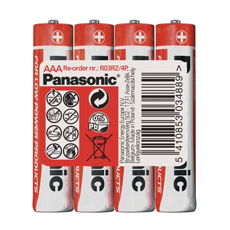 Baterie R03 AAA Red  zinkouhlíková, PANASONIC 4S