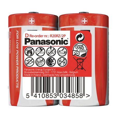 Baterie D (R20) Zn-Cl PANASONIC Red 2ks / shrink