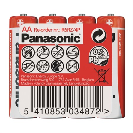 Battery AA (R6) Zn-Cl PANASONIC Red 4pcs / shrink
