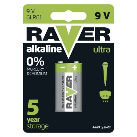 Battery 6F22 (9V) alkaline RAVER