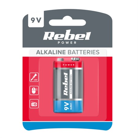 Battery 9V (6LR61) alkaline REBEL 1pc / blister BAT0062B