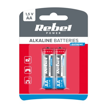Battery AA (R6) alkaline REBEL EXTREME Alkaline Power 2pcs / blister BAT0091B