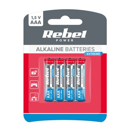 Battery AAA (R03) alkaline REBEL EXTREME Alkaline Power 4pcs / blister BAT0096B