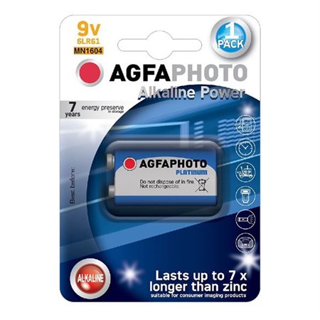 Battery 6F22 (9V) alkaline AGFAPHOTO Power 1pc / blister