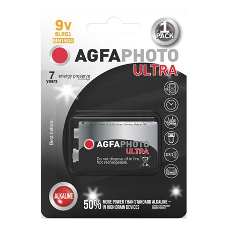 Battery 9V (6LR61) alkaline AGFAPHOTO Ultra 1pc / blister