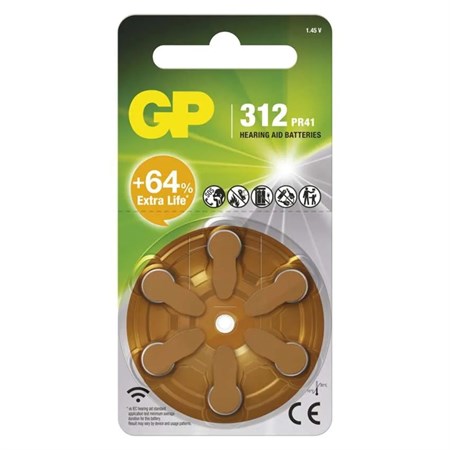 Hearing aid batteries GP ZA312 (PR41), 6 pcs.