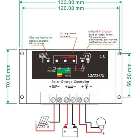 Solárny regulátor PWM CMPT02-20 12-24V/20A