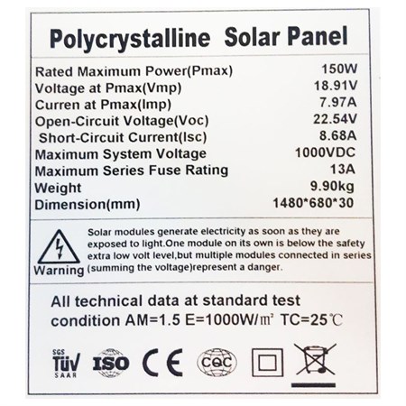 Solárny panel 12V/150W polykrystalický