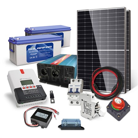 Solární zostava ostrovní SOLARFAM 750Wp, 24V, baterie 200Ah, měnič 230VAC 2000W