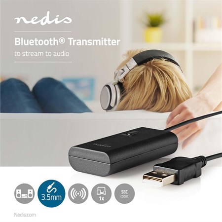 Audio transmitter for headphones Bluetooth NEDIS BTTR050BK