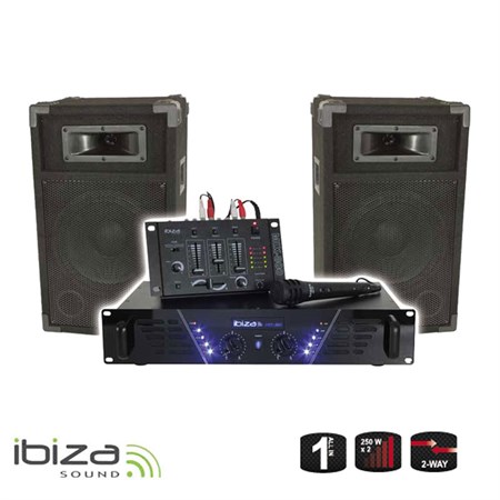 DJ PA set Ibiza DJ300 - zesilovač, mix, reproduktory