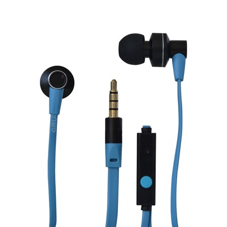 Earphone Grundig flat cable with mic blue