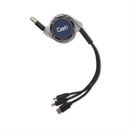Kabel GETI GCU 01 USB 3v1 černý samonavíjecí