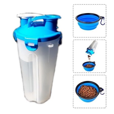 Travel water and feed bottle - blue